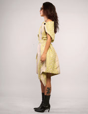 The Pirate Dress – Lemon Embroidered Natural Linen