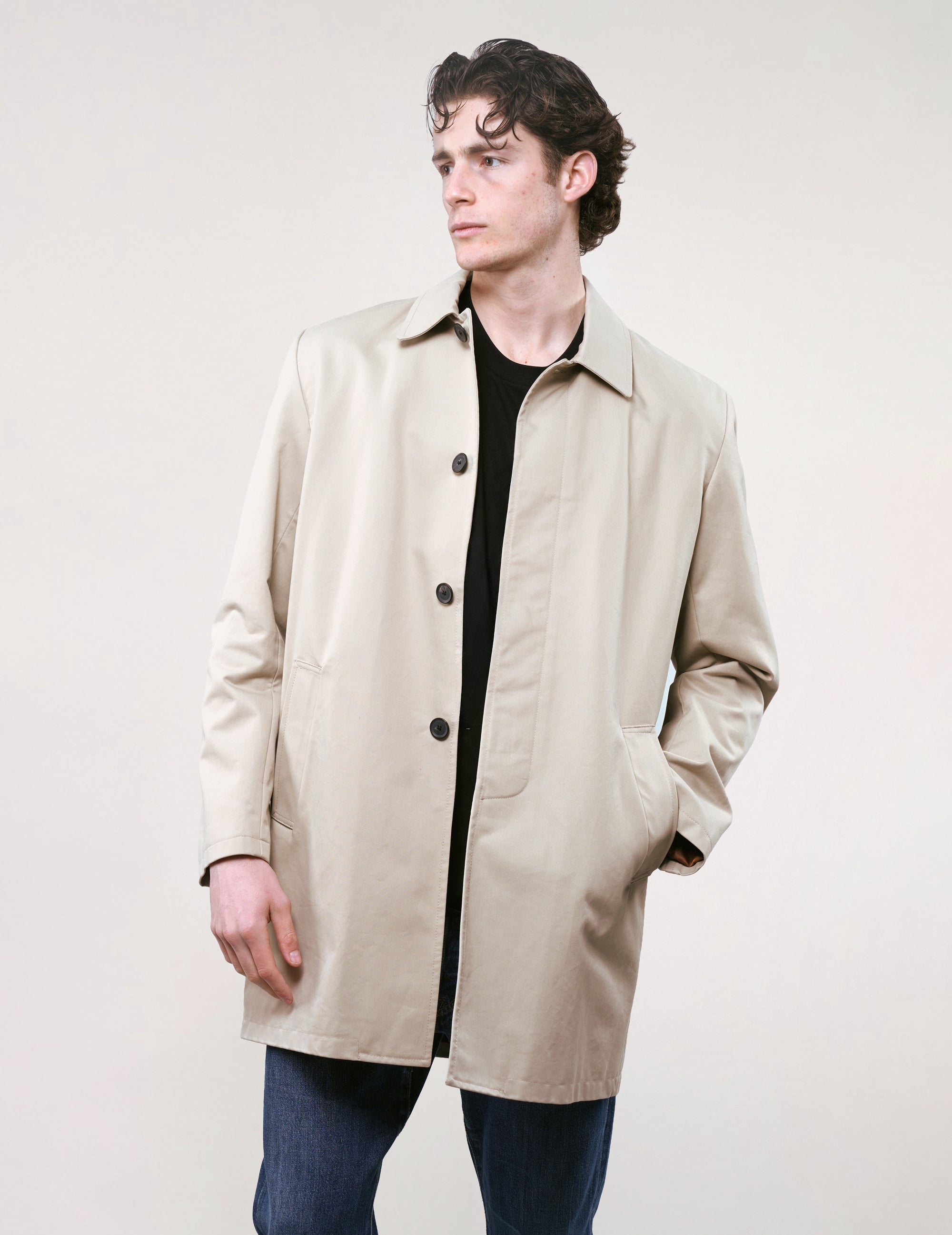 Stuart Trevor Waxed Mac in Beige