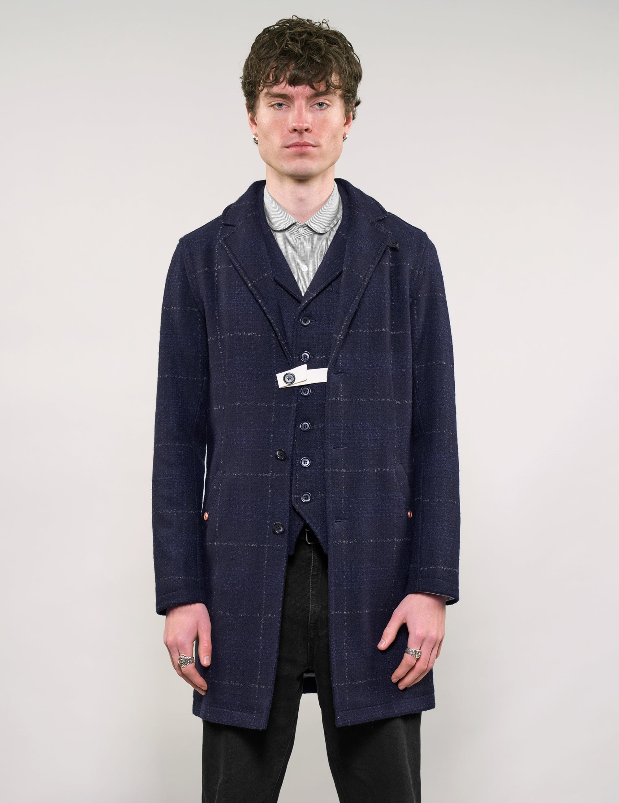 IMMORTAL Silverstone Frock Coat - Bouclé Windowpane Navy Check