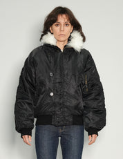 Zipped Hooded Flying Jacket in Black