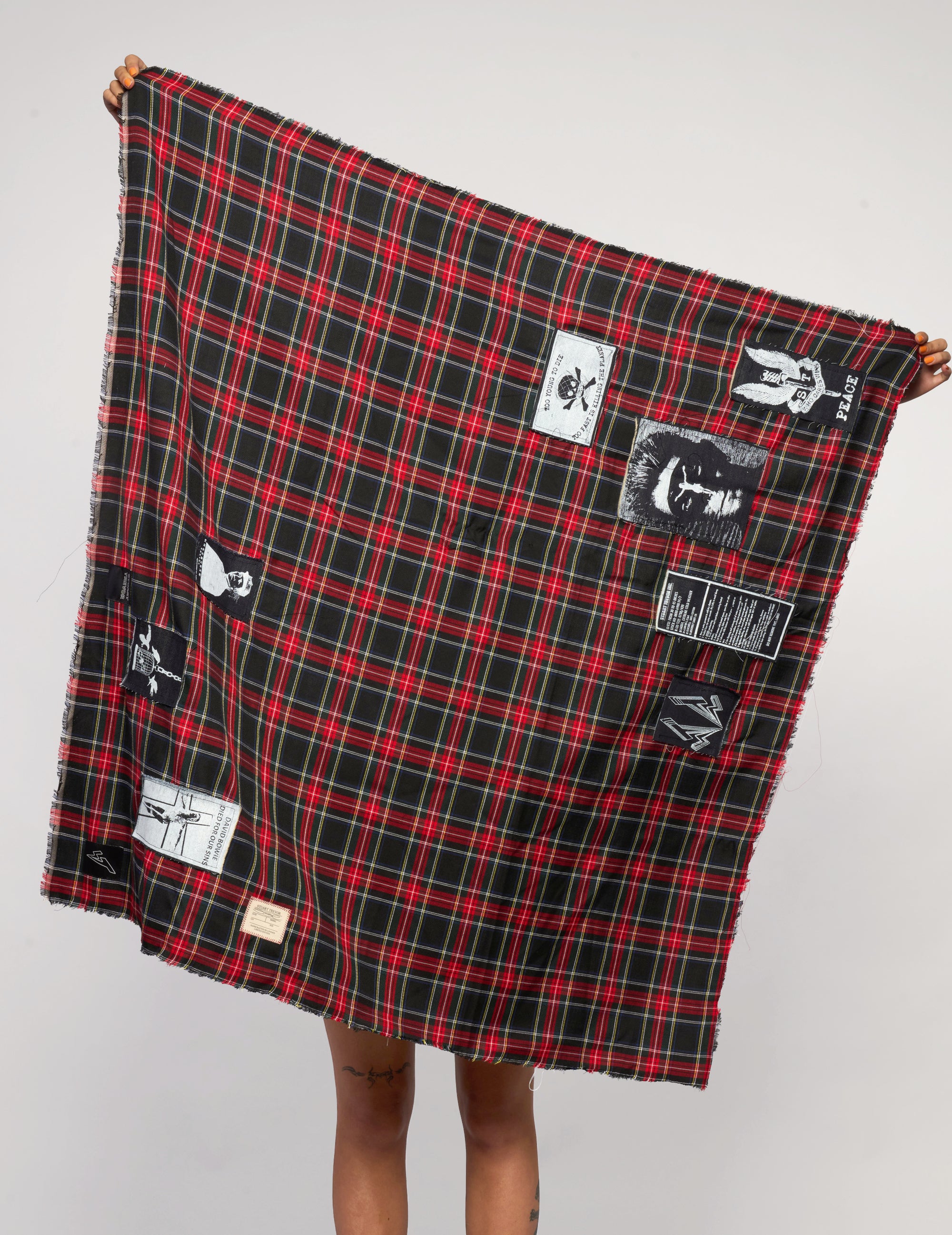 The Riot Patched Scarf in Black & Red Tartan