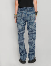 'Peace' Laser Print Jeans in Blue