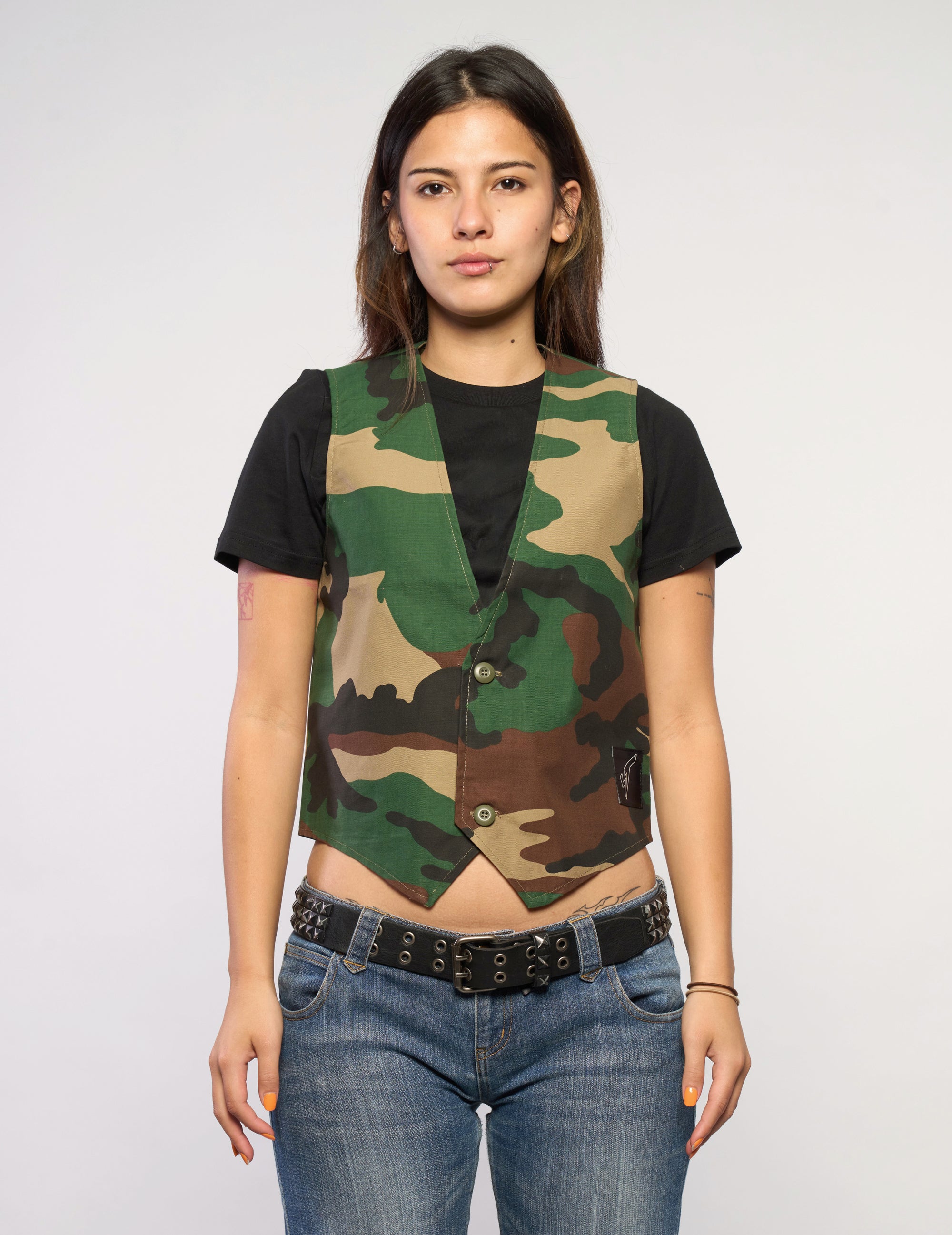 Cropped Woodland Camo Waistcoat