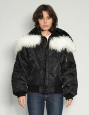 Zipped Hooded Flying Jacket in Black