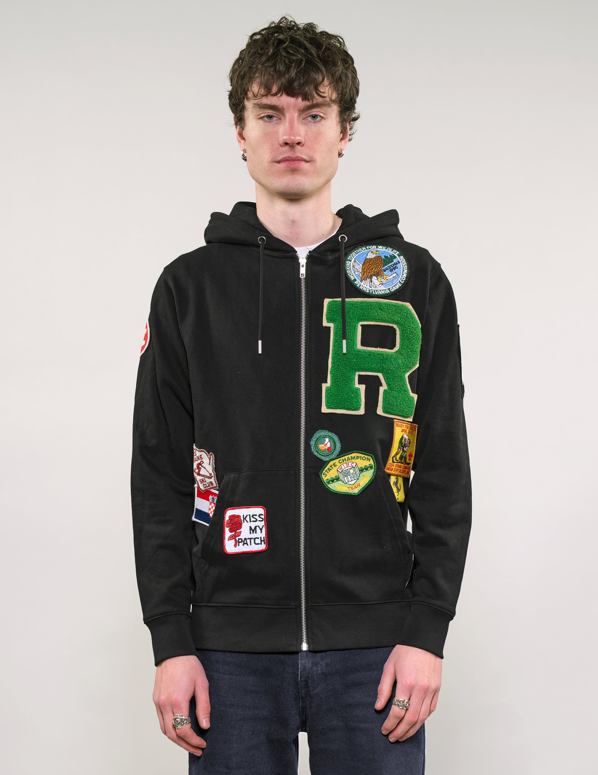 Limited Edition Patched Zip Hoodie in Black