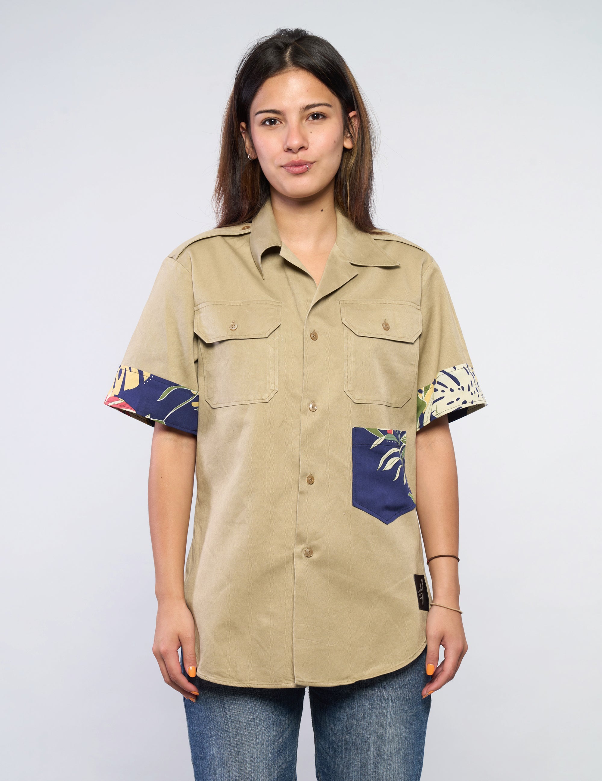 Tropical Patch Military Shirt in Sand