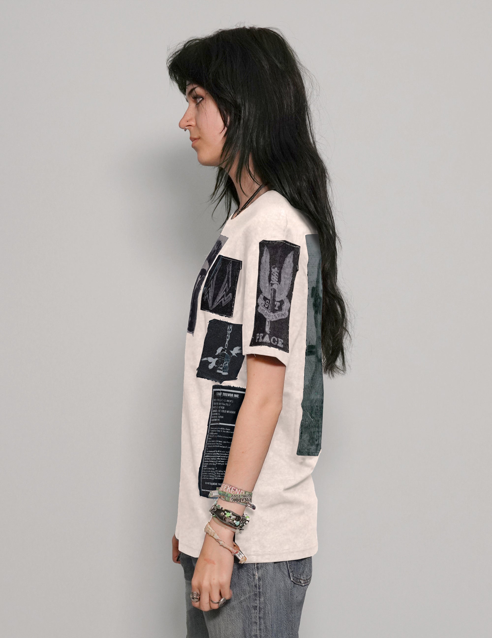 'Saint' Multipatch T-Shirt in Ecru