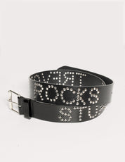 Black Leather Studded Belt with 'Stuart Trevor Rocks' | Stuart Trevor
