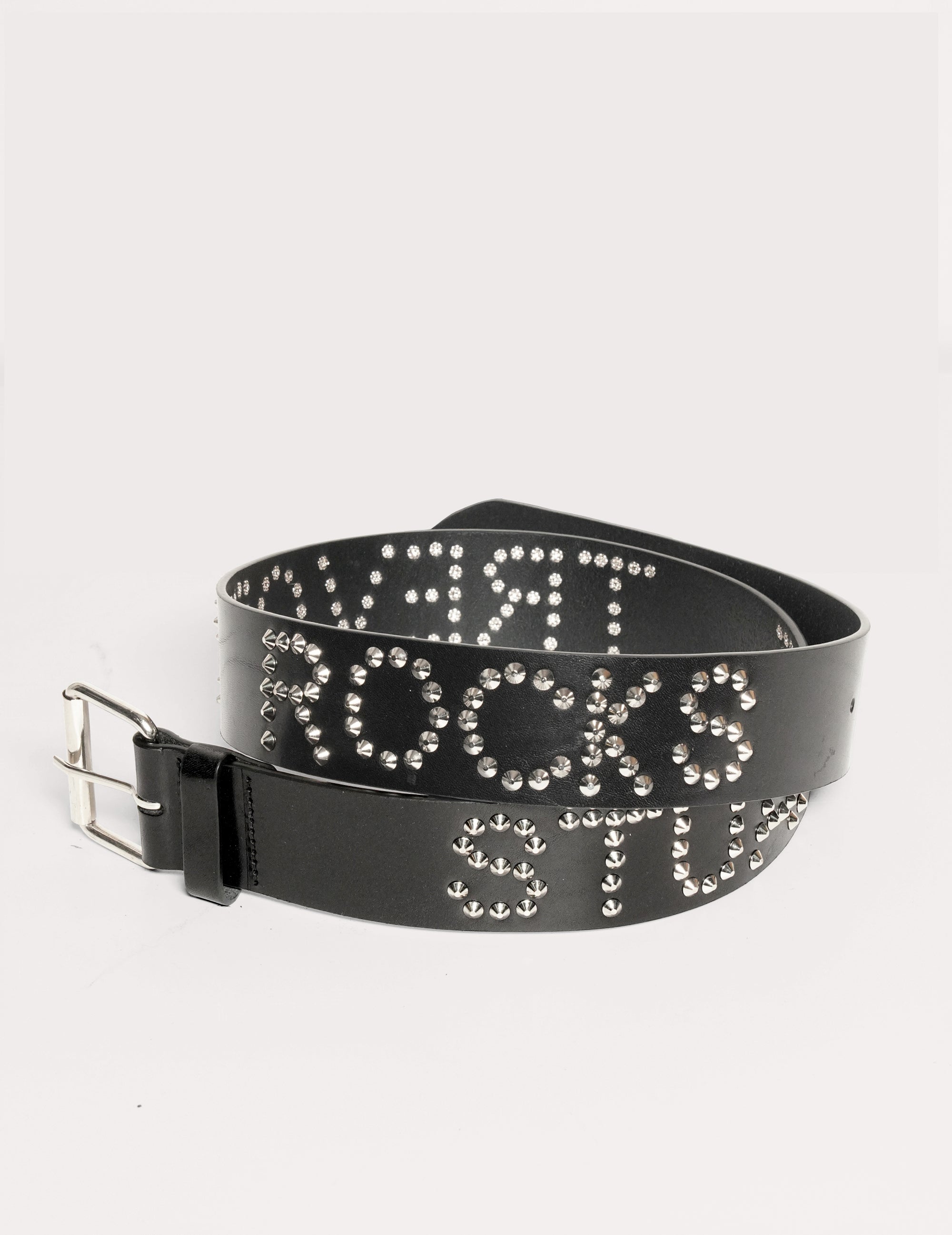 Black Leather Studded Belt with 'Stuart Trevor Rocks' | Stuart Trevor