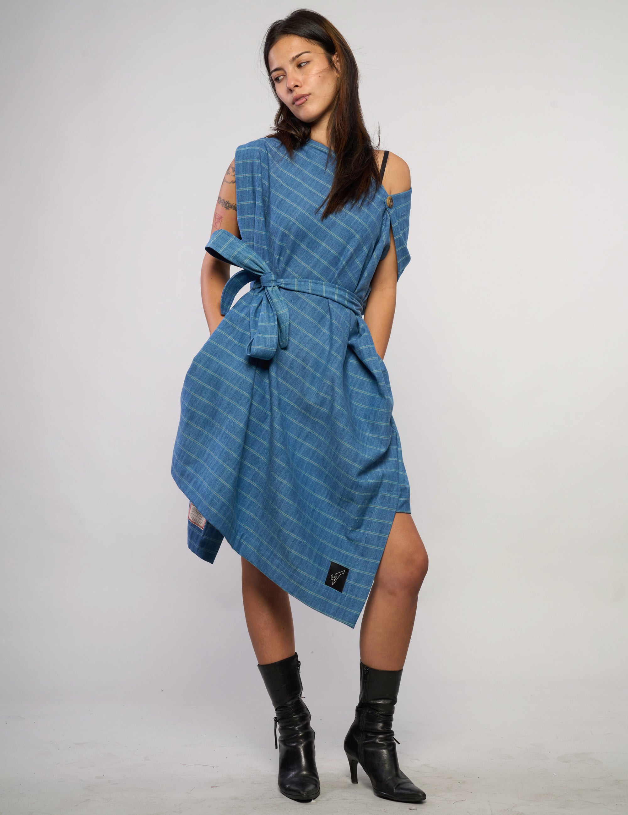 The Pirate Dress – Steel Blue Cotton Stripe