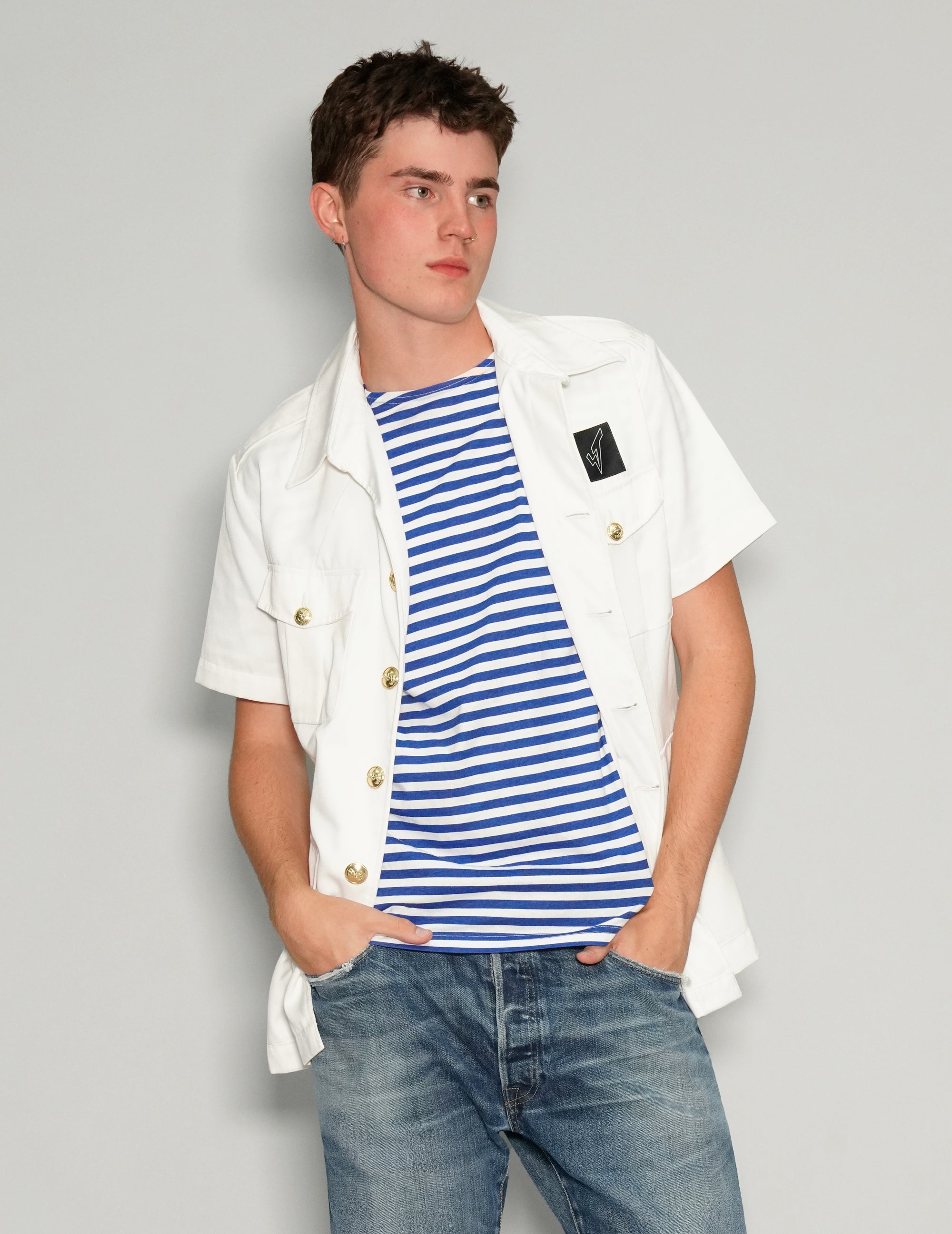 Men's Vintage Military Army Shirt in White | Stuart Trevor