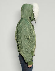 Zipped Hooded Flying Jacket in Green