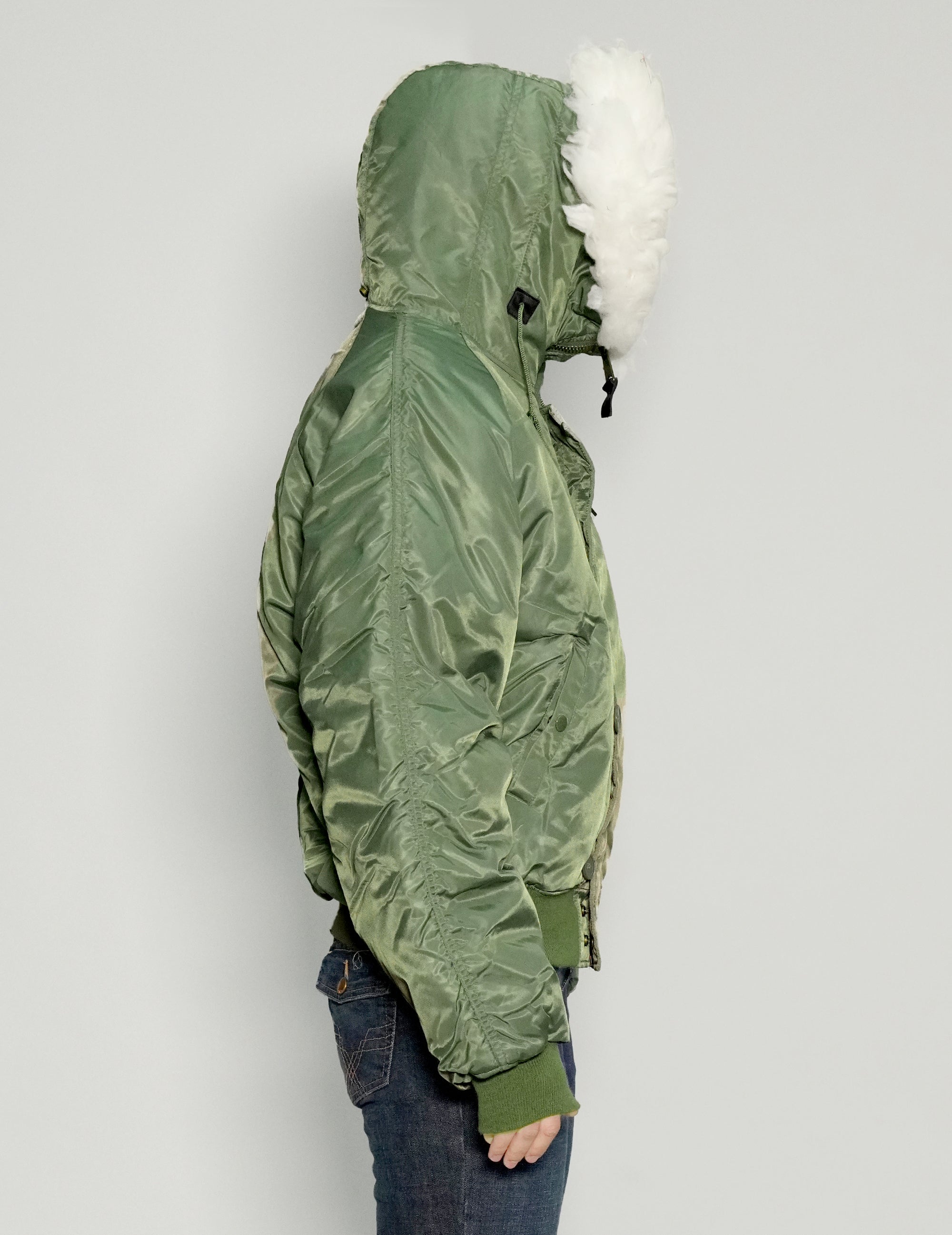 Zipped Hooded Flying Jacket in Green