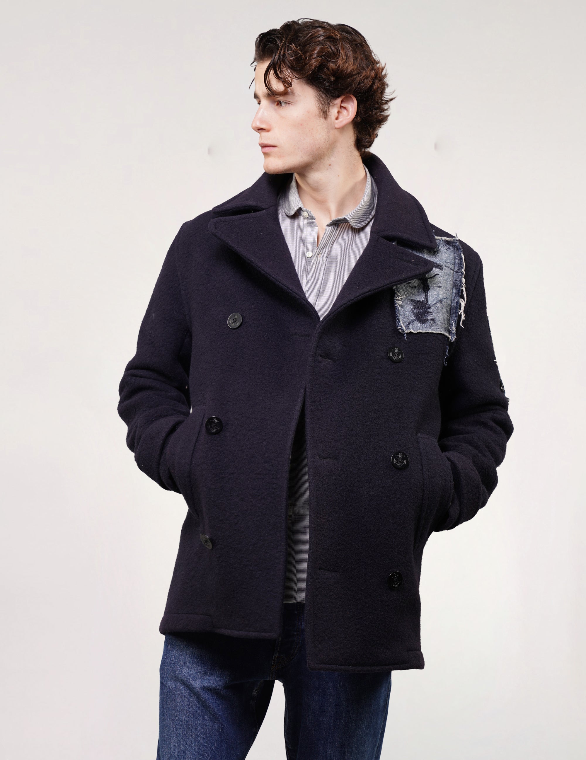 Vintage Double Breasted Wool  Patched Jacket