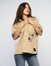Tropical Patch Military Shirt in Stone
