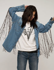 Party Back Sequinned Tassel Denim Shirt