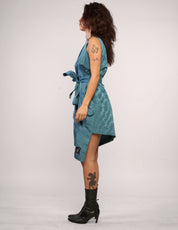 The Pirate Dress – Teal Crinkle Taffeta