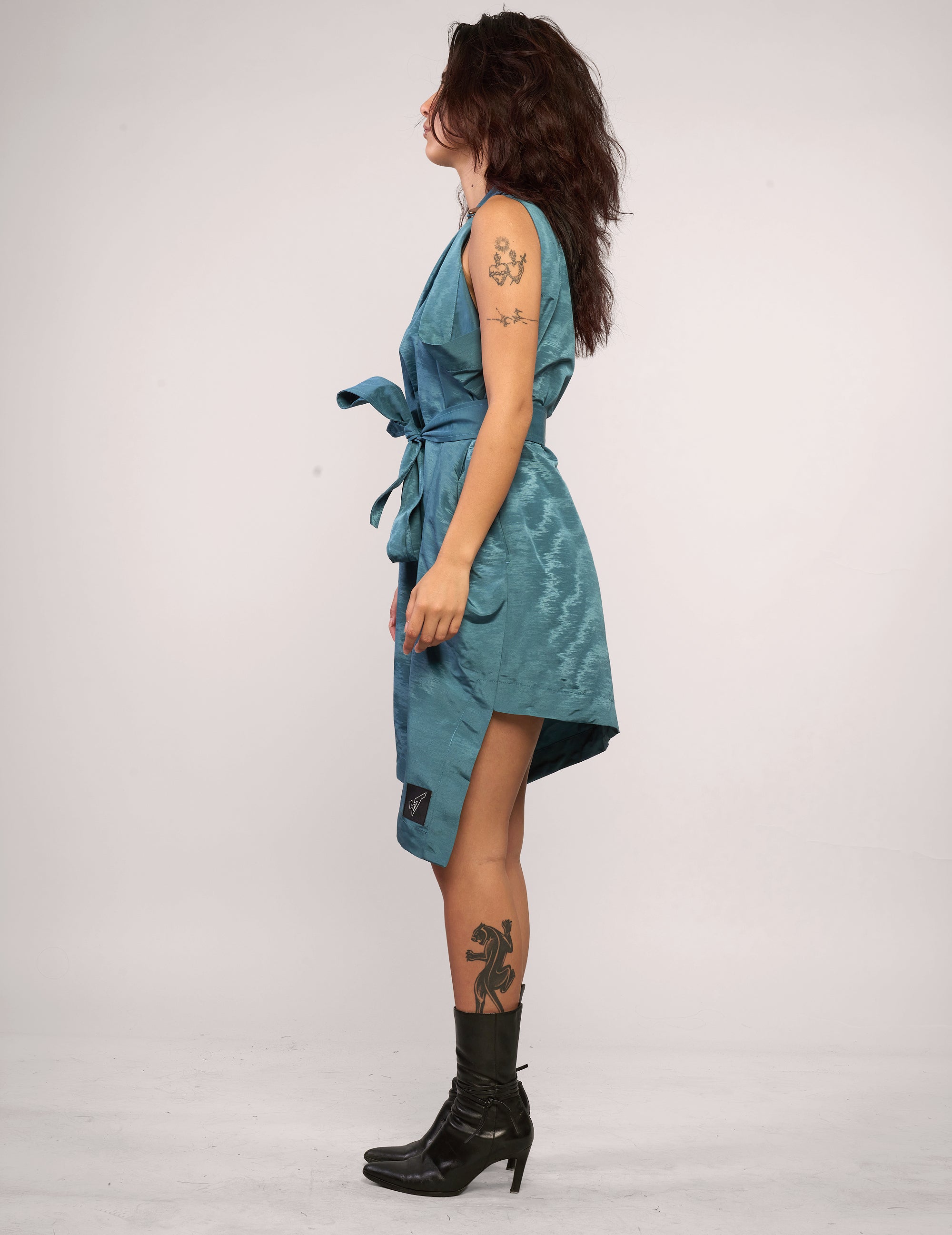 The Pirate Dress – Teal Crinkle Taffeta