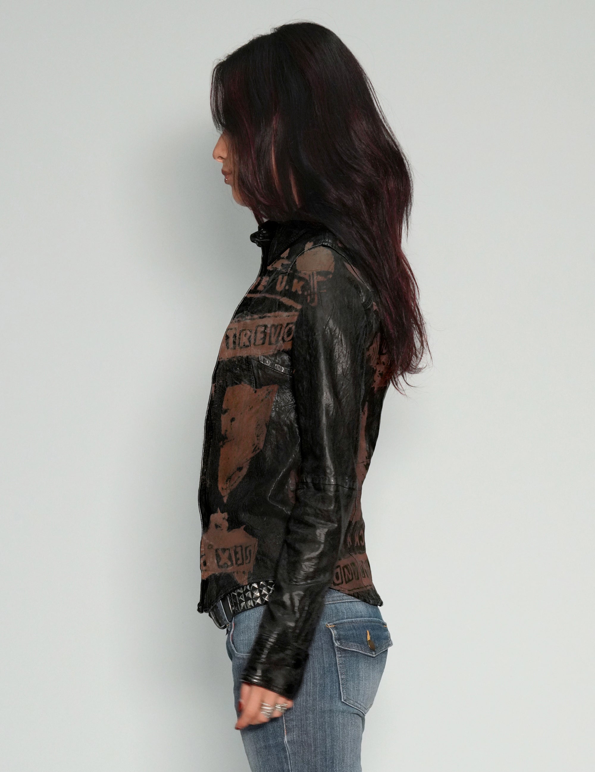 'Peace' Laser Printed Leather Jacket