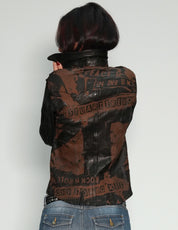 'Peace' Laser Printed Leather Jacket