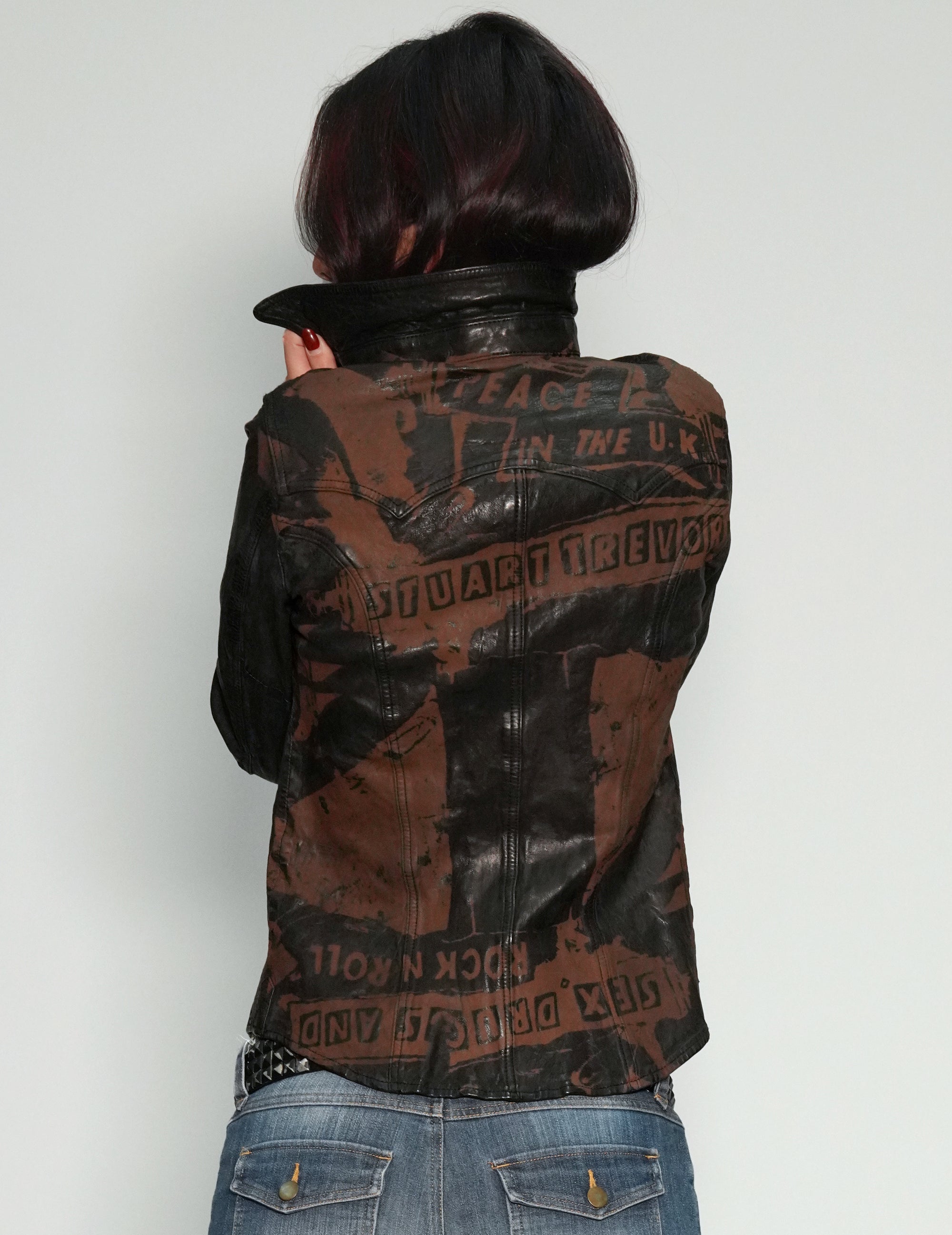 'Peace' Laser Printed Leather Jacket