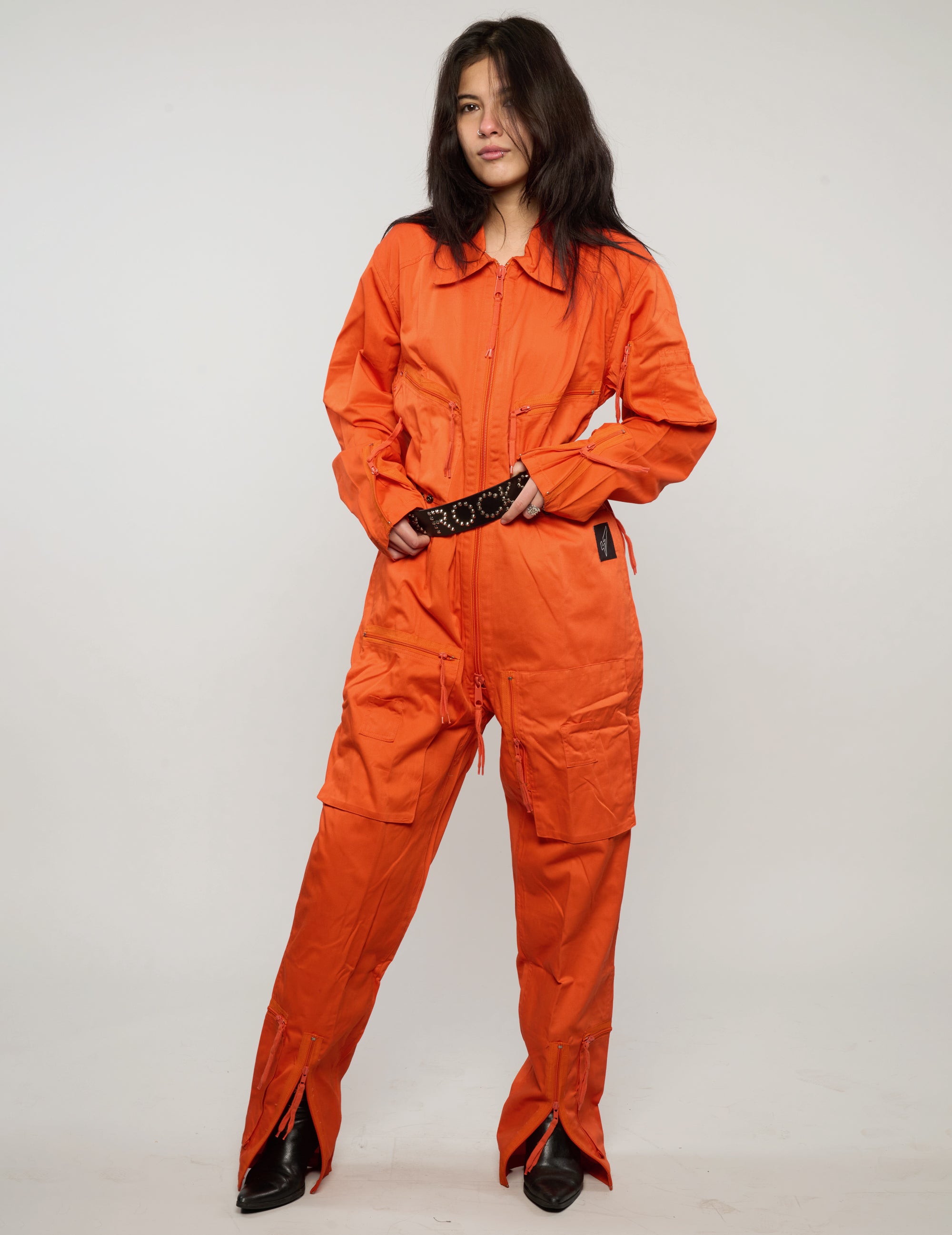 Military Style Jumpsuit in Orange