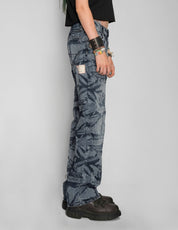 'Peace' Laser Print Jeans in Indigo