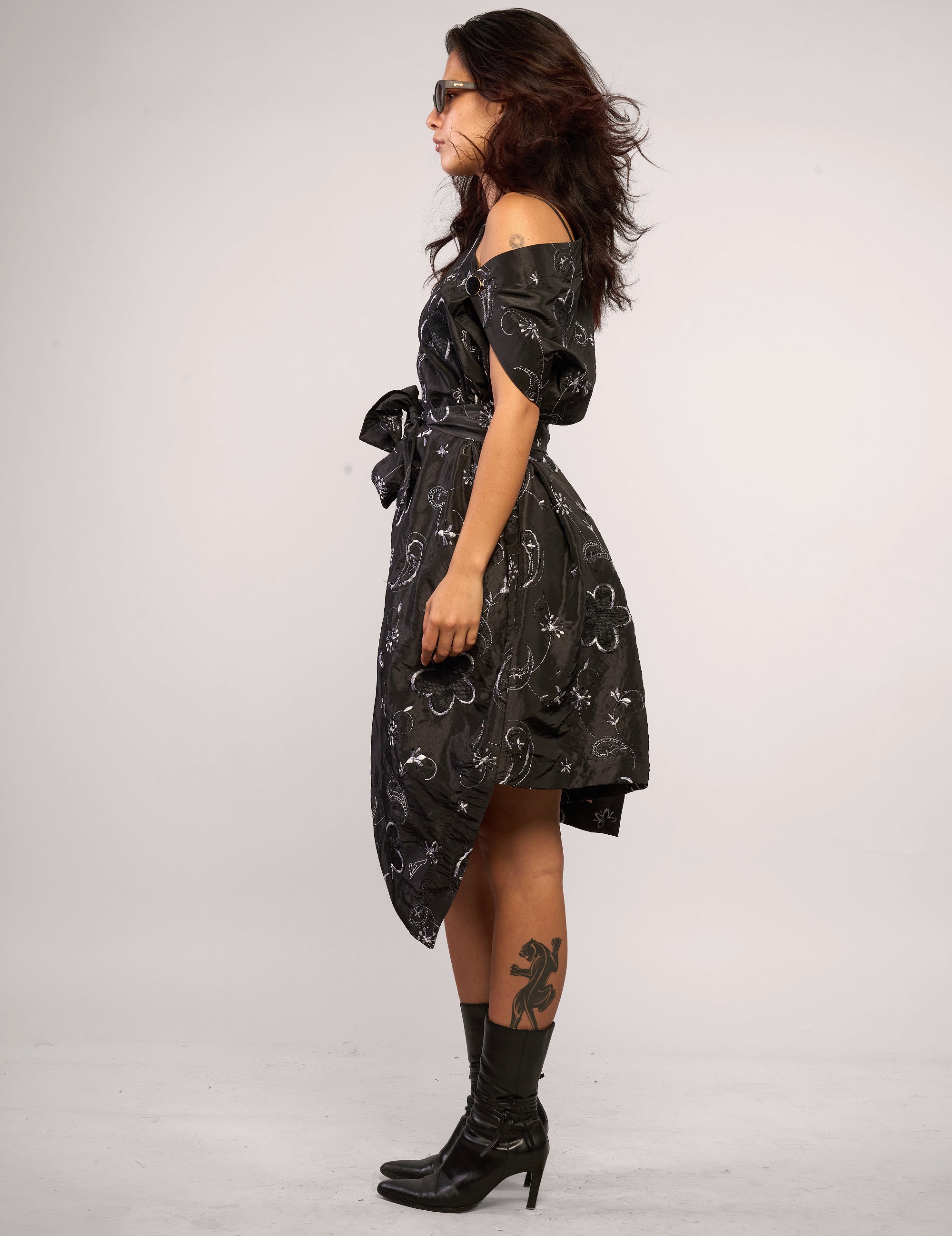 The Pirate Dress – Black Silver Floral Embroidery