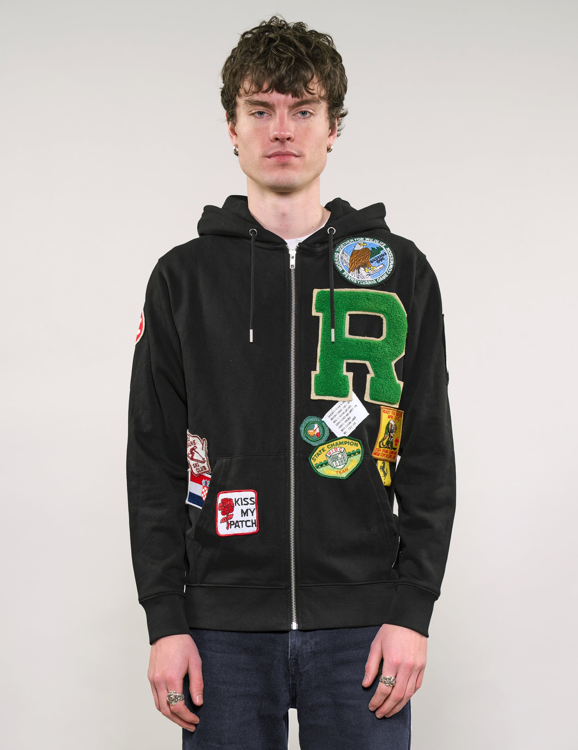 Limited Edition Patched Zip Hoodie in Black