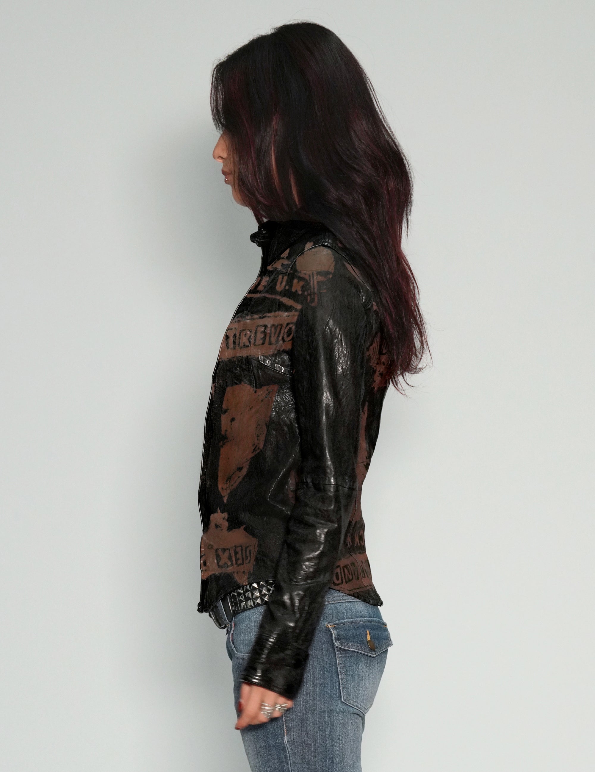 Women's Vintage Leather Jacket with Laser Print | Stuart Trevor