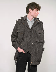 IMMORTAL Hooded Parka in Tweed Charcoal and Black