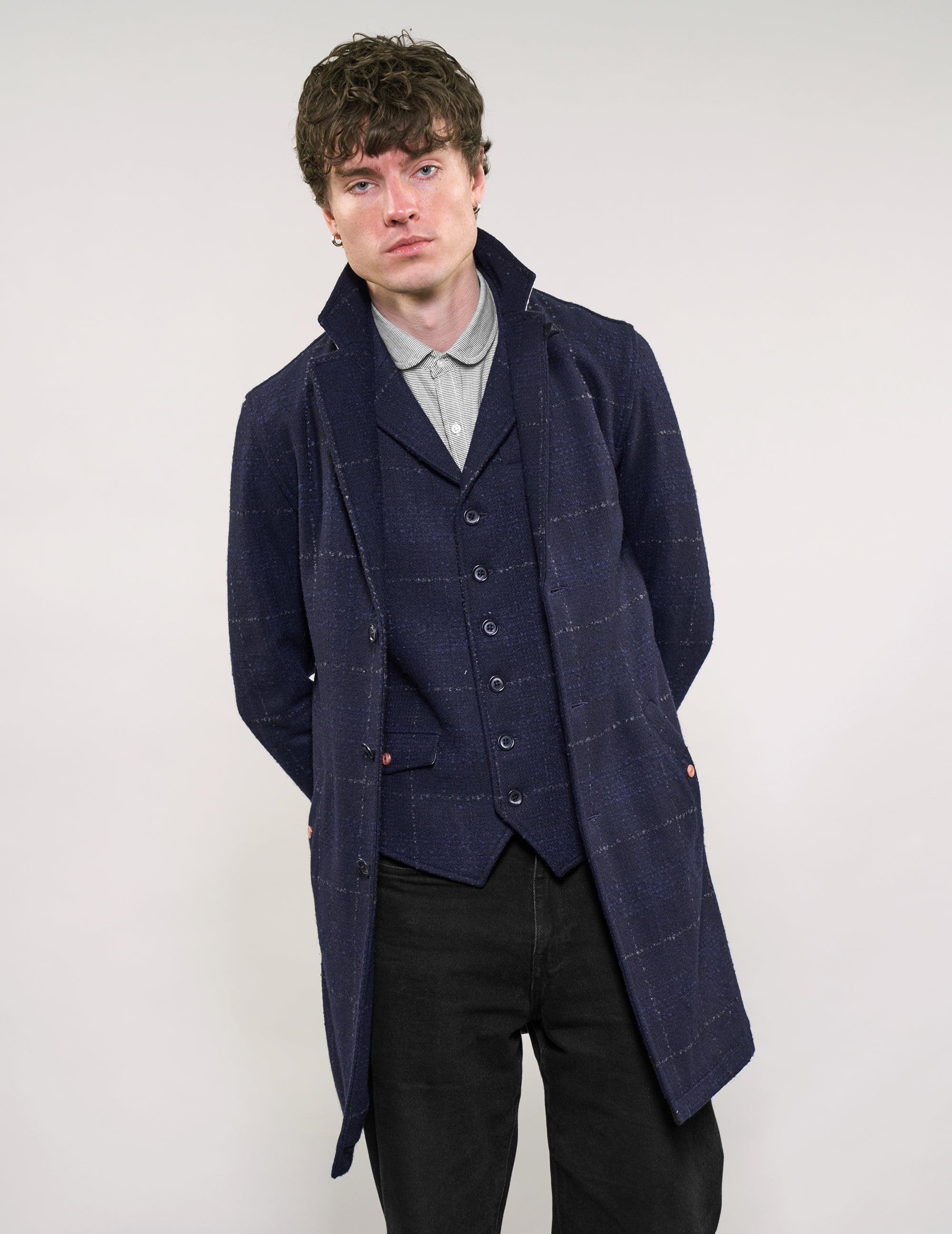 IMMORTAL Silverstone Frock Coat - Bouclé Windowpane Navy Check