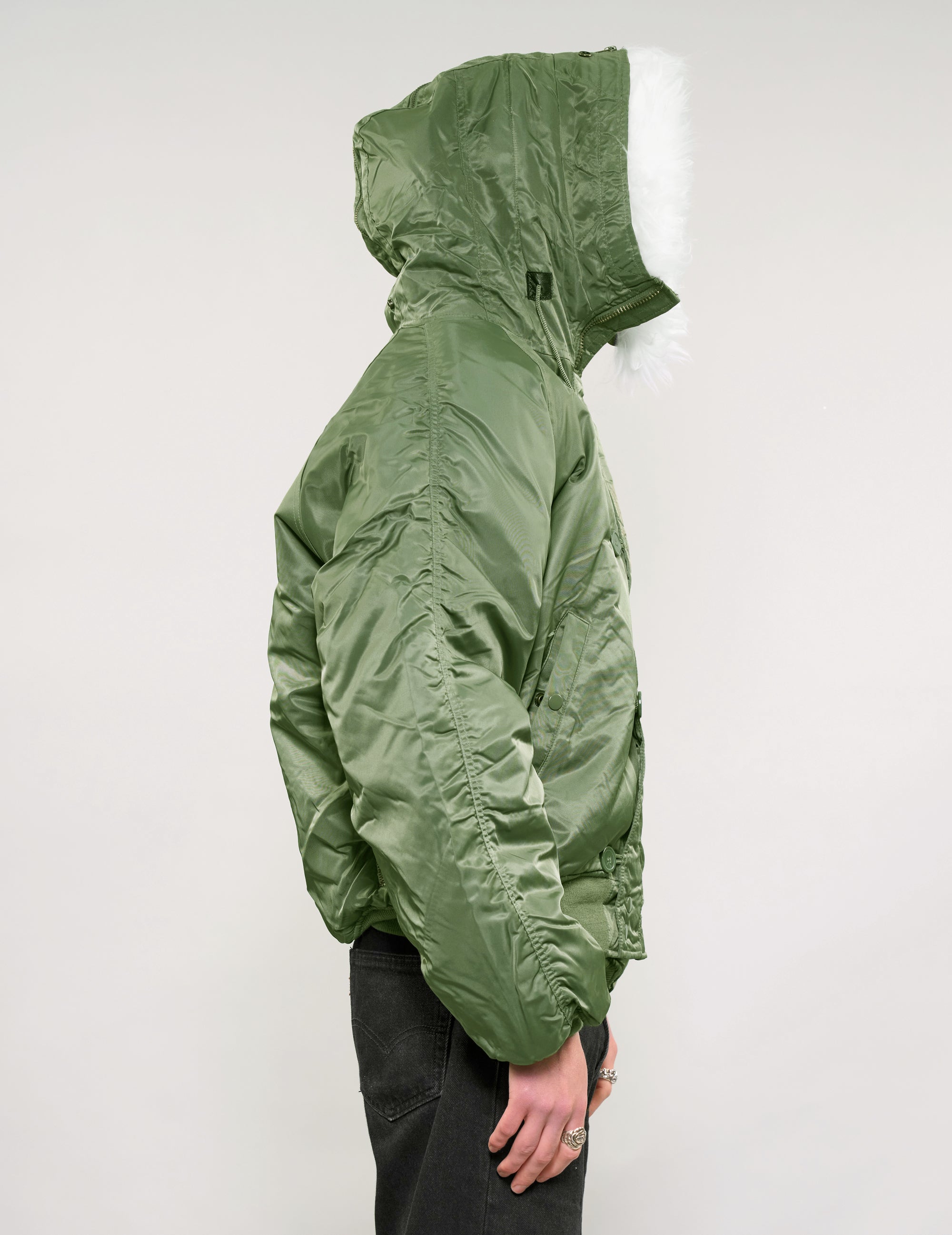 Zipped Hooded Flying Jacket in Green