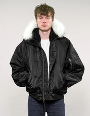 Zipped Hooded Flying Jacket in Black