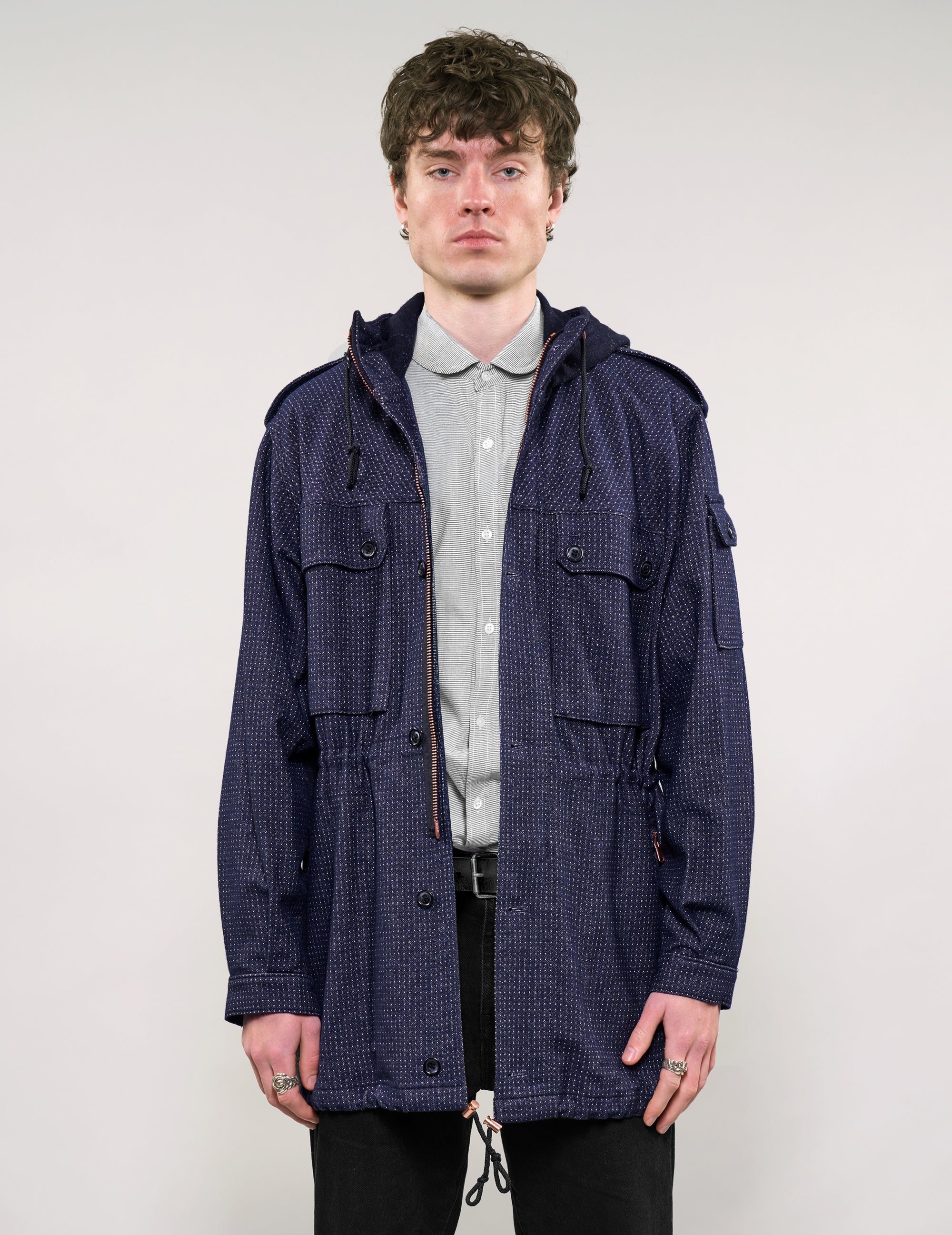 IMMORTAL Hooded Parka in Navy Micro Dot