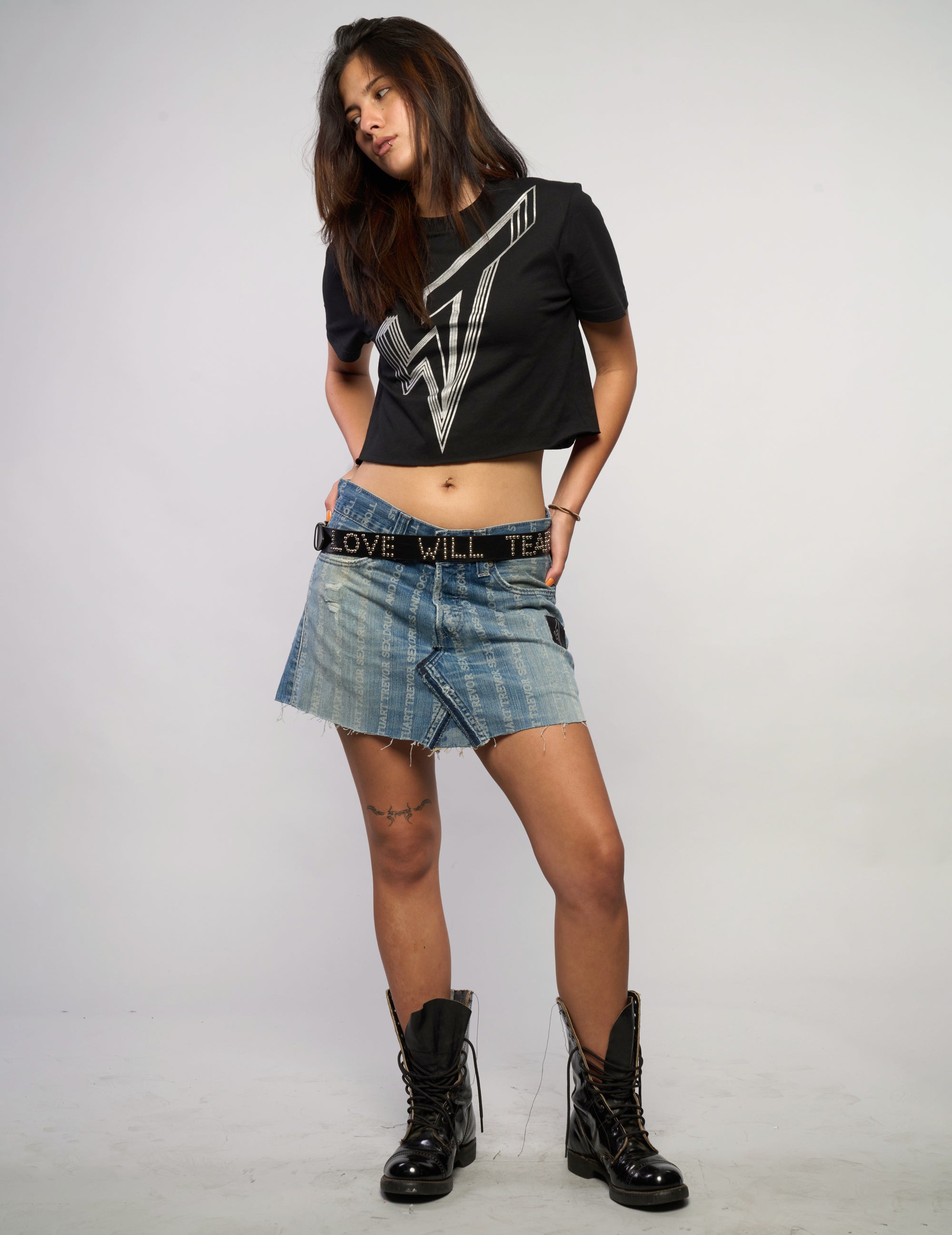 S'x D'ugs and Rock N Roll Denim Mini Skirt - Washed Denim