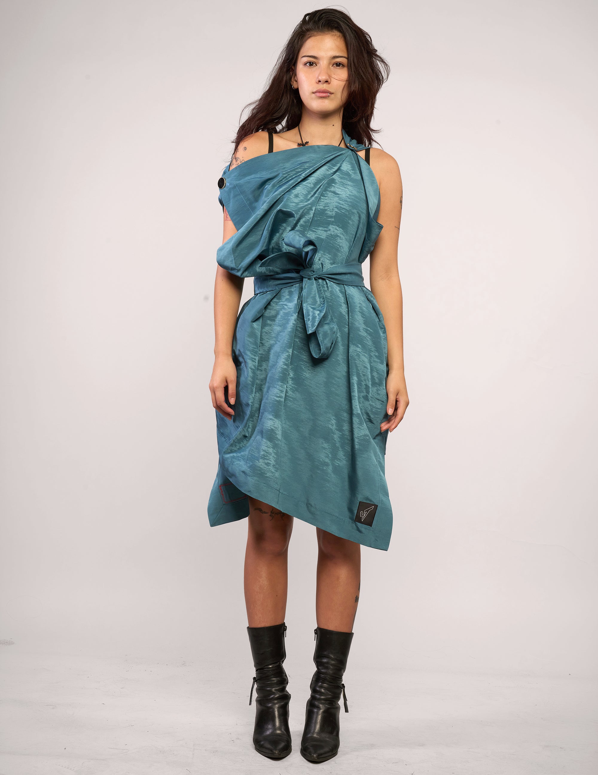 The Pirate Dress – Teal Crinkle Taffeta