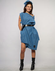 The Pirate Dress – Steel Blue Cotton Stripe