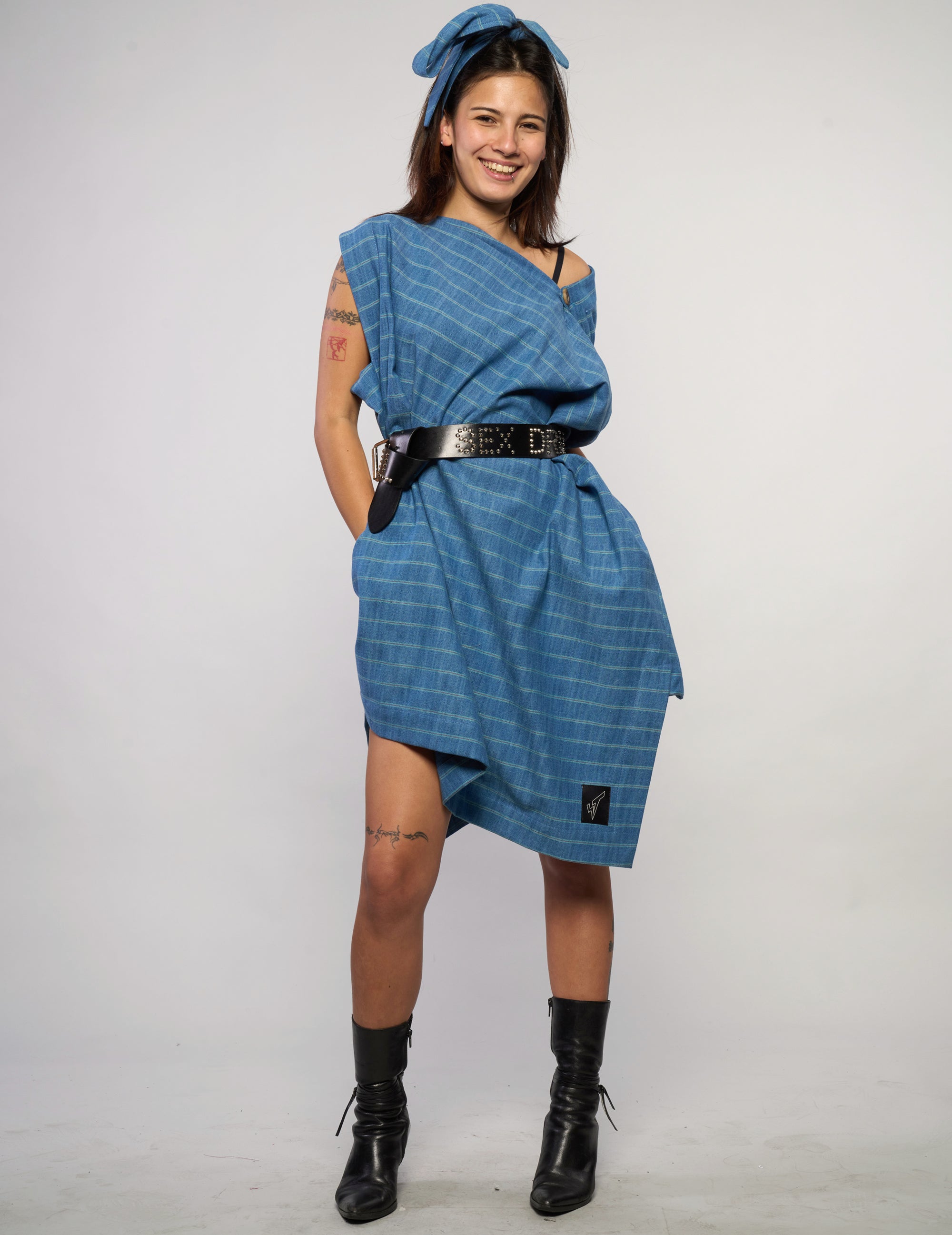 The Pirate Dress – Steel Blue Cotton Stripe