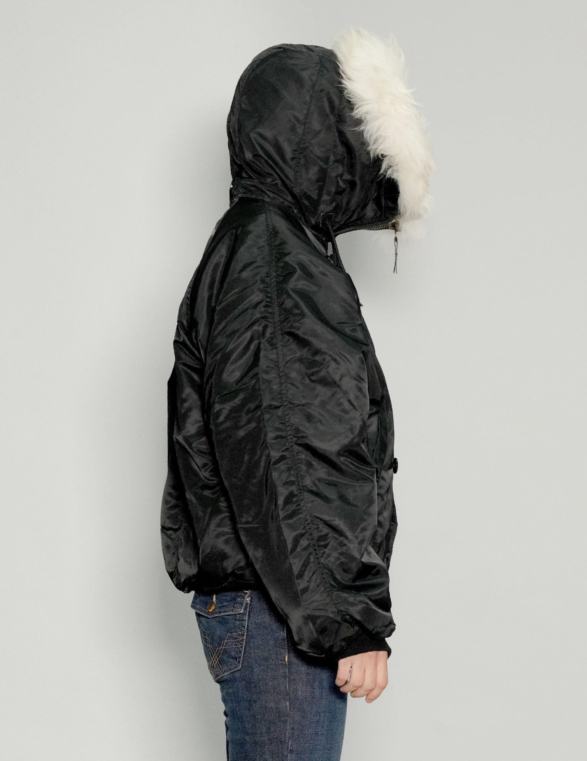 Zipped Hooded Flying Jacket in Black