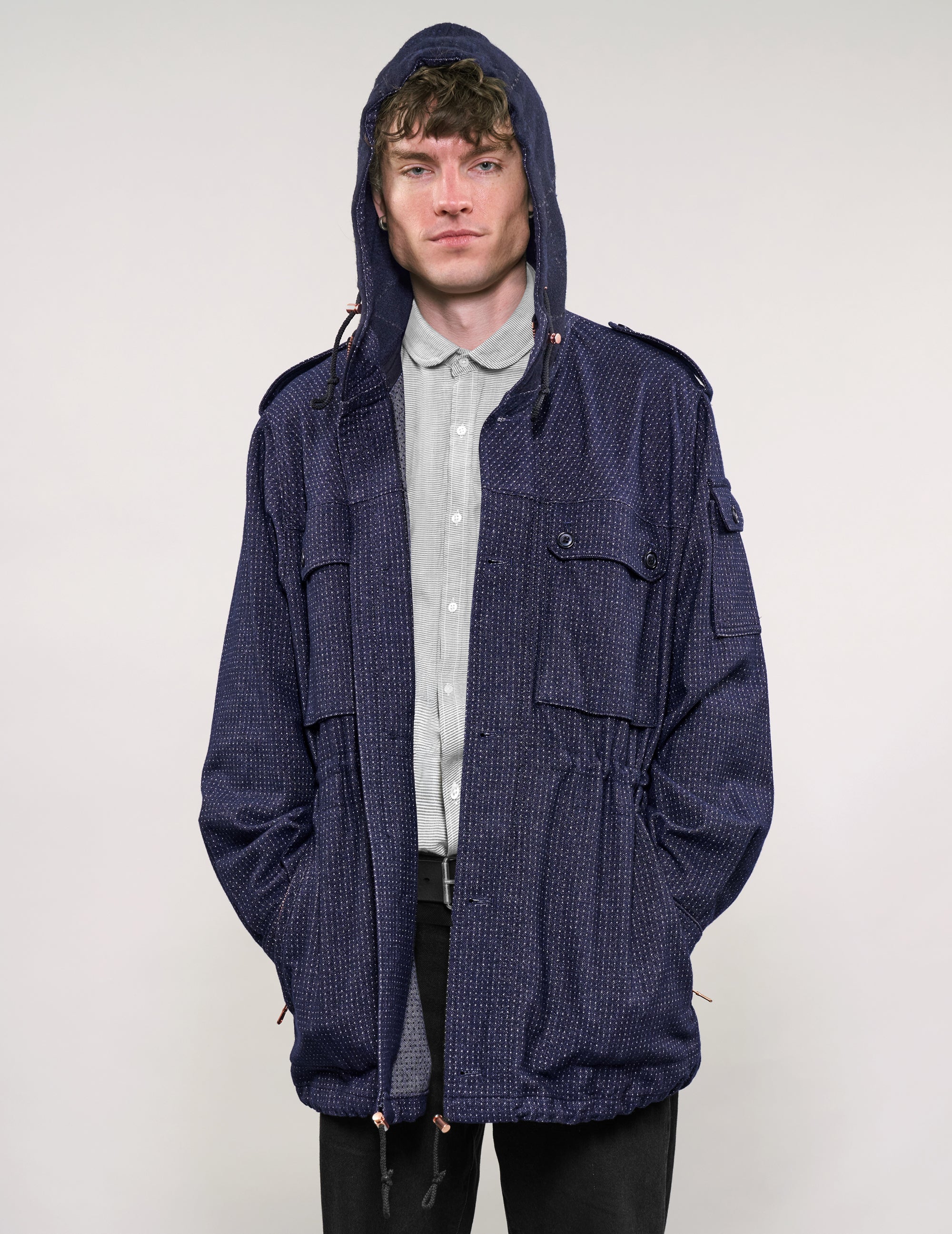 IMMORTAL Hooded Parka in Navy Micro Dot
