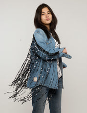 Party Back Sequinned Tassel Denim Shirt
