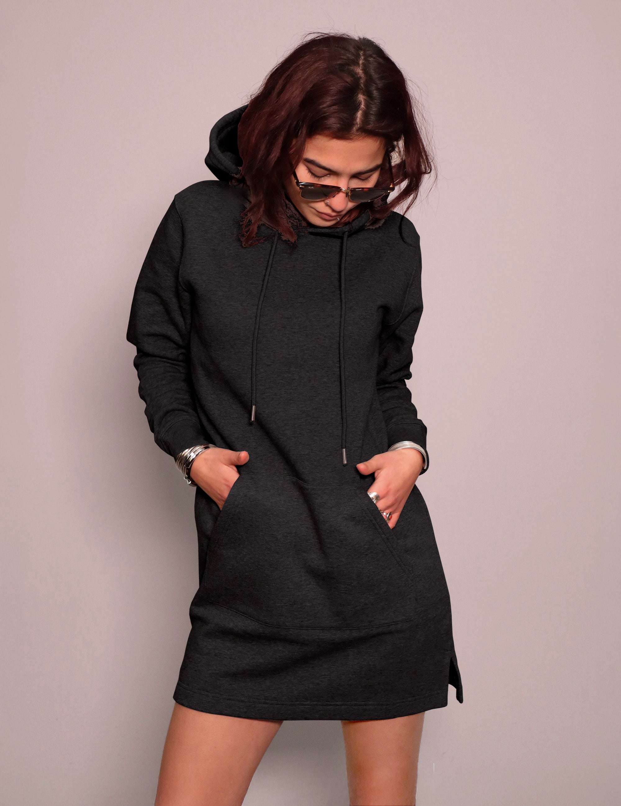 Women's Black Hoodie Dress with Black Sequin Back | Stuart Trevor
