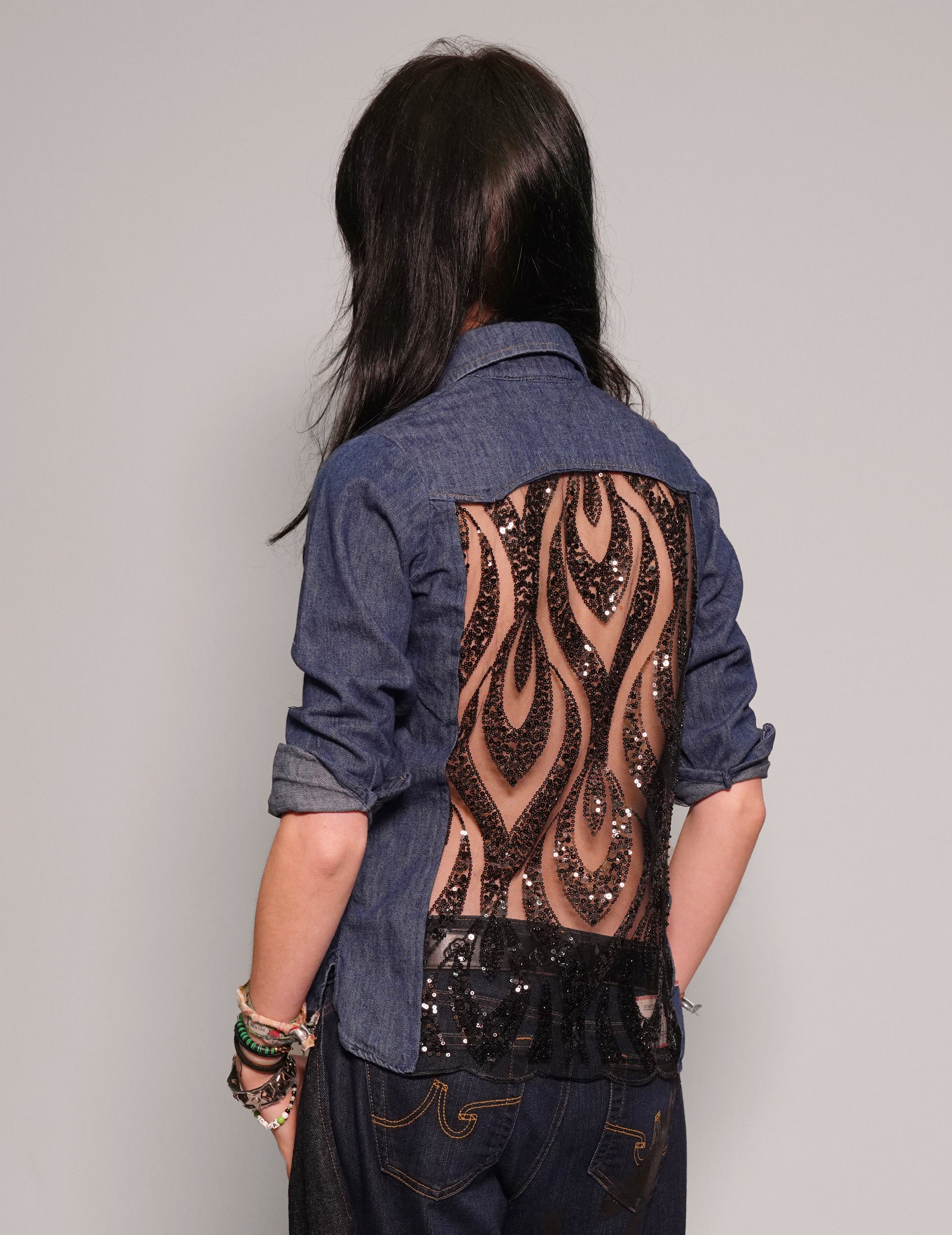 Party Back Shirt - Slim Fit - Black Art-Deco Sequin