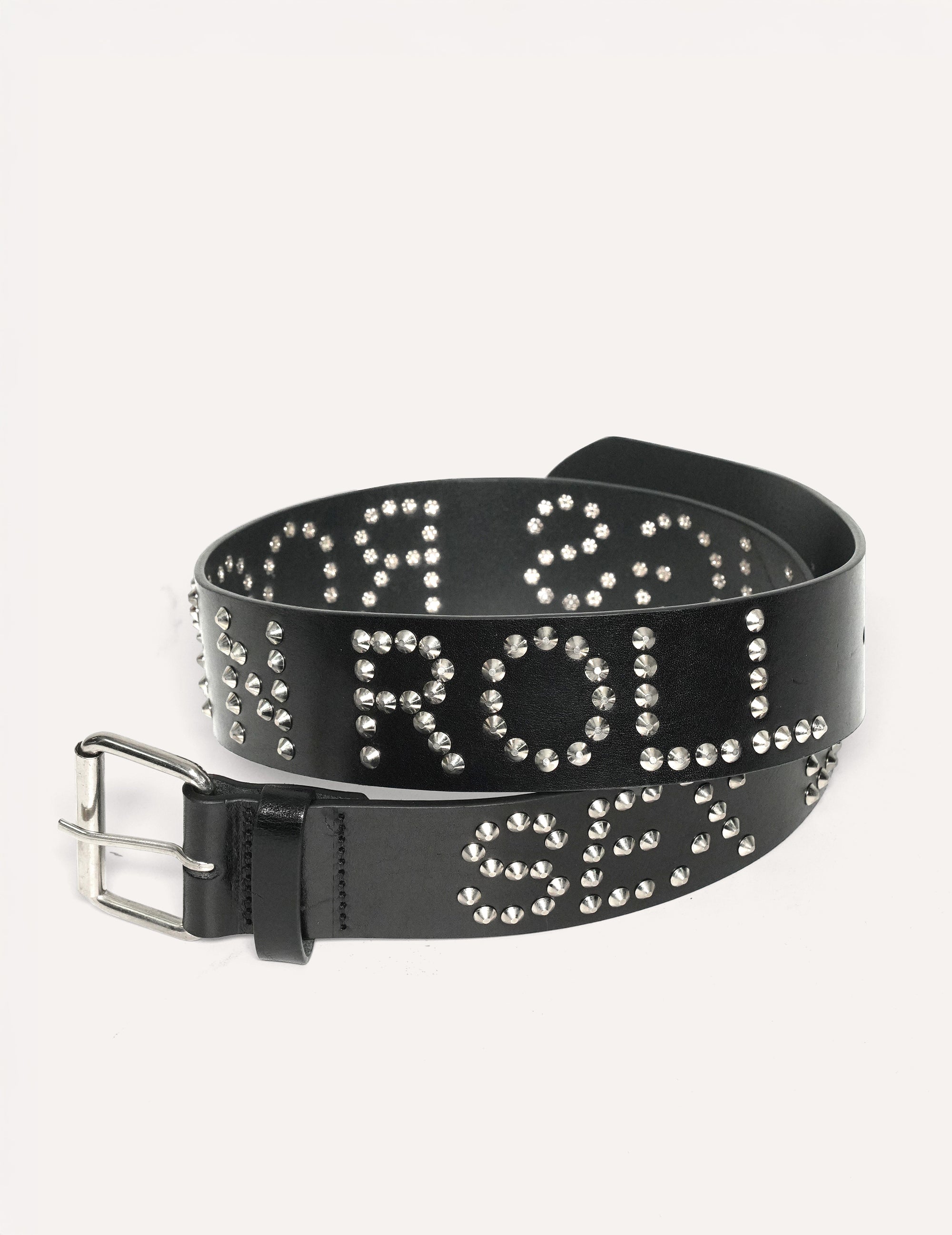 Black Leather Studded Belt with 'S'x D'ugs and Rock n Roll' | Stuart Trevor