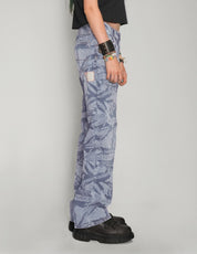 'Peace' Laser Print Jeans in Light Blue