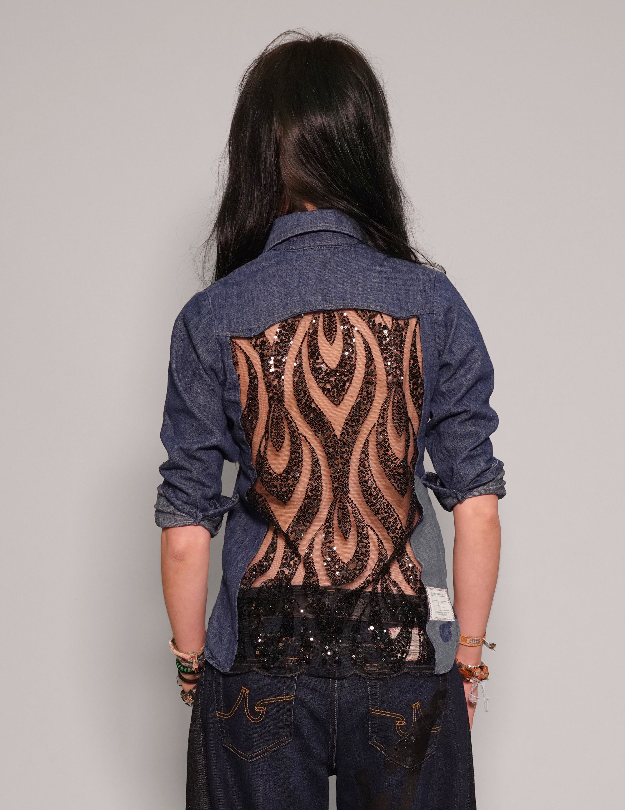 Party Back Shirt - Slim Fit - Black Art-Deco Sequin