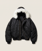 Zipped Hooded Flying Jacket in Black