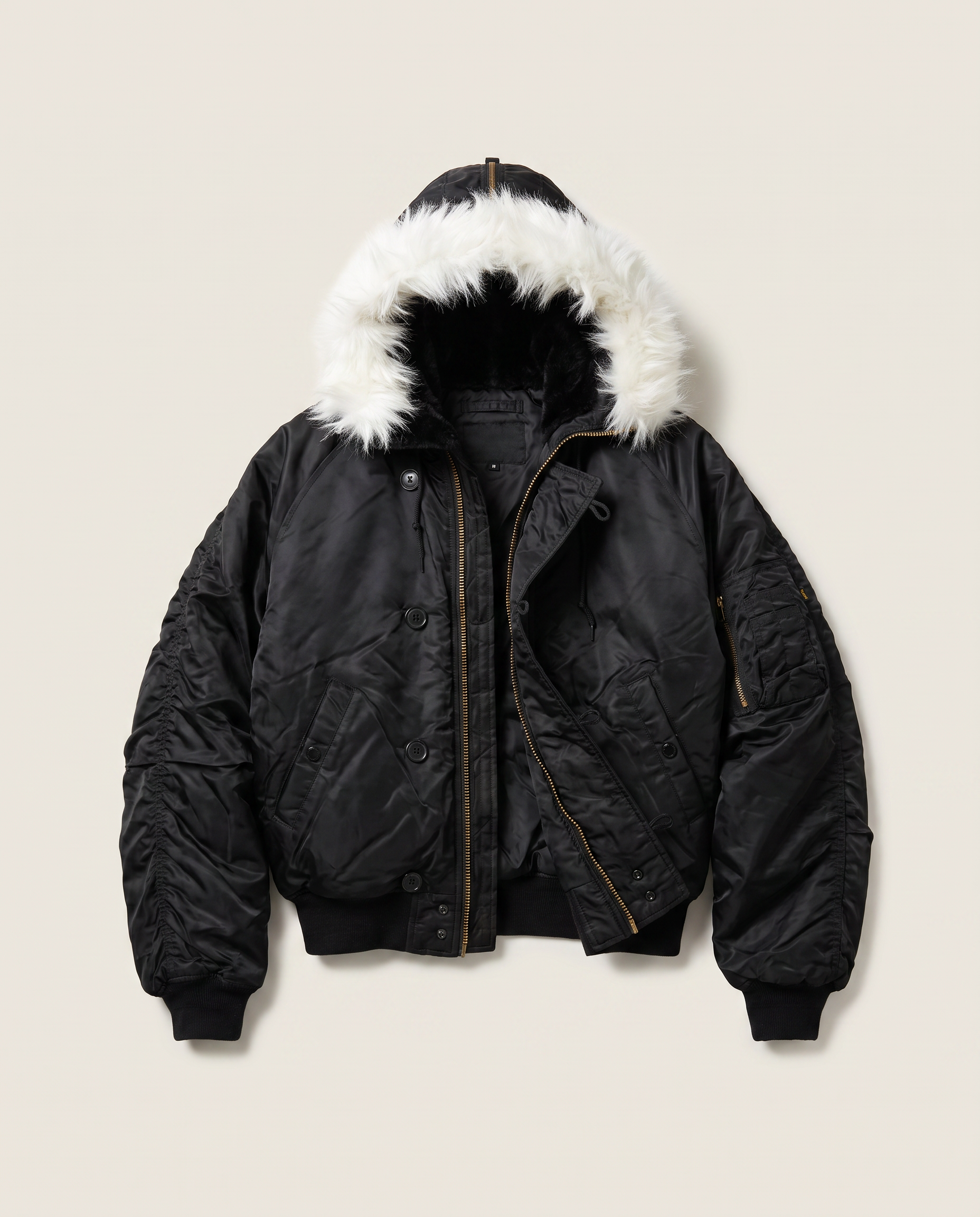 Zipped Hooded Flying Jacket in Black