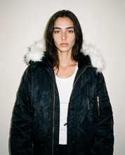Zipped Hooded Flying Jacket in Black